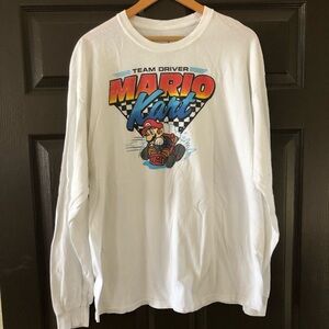 Nintendo Mario Kart White Long Sleeve Tee with Red, Blue, Yellow Graphics